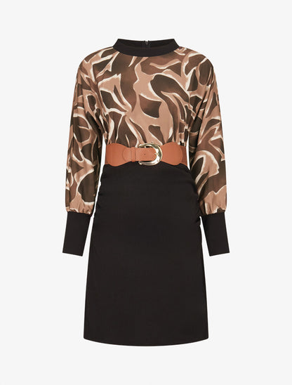 Robe moulante à buste imprimé graphique - Marron - 4