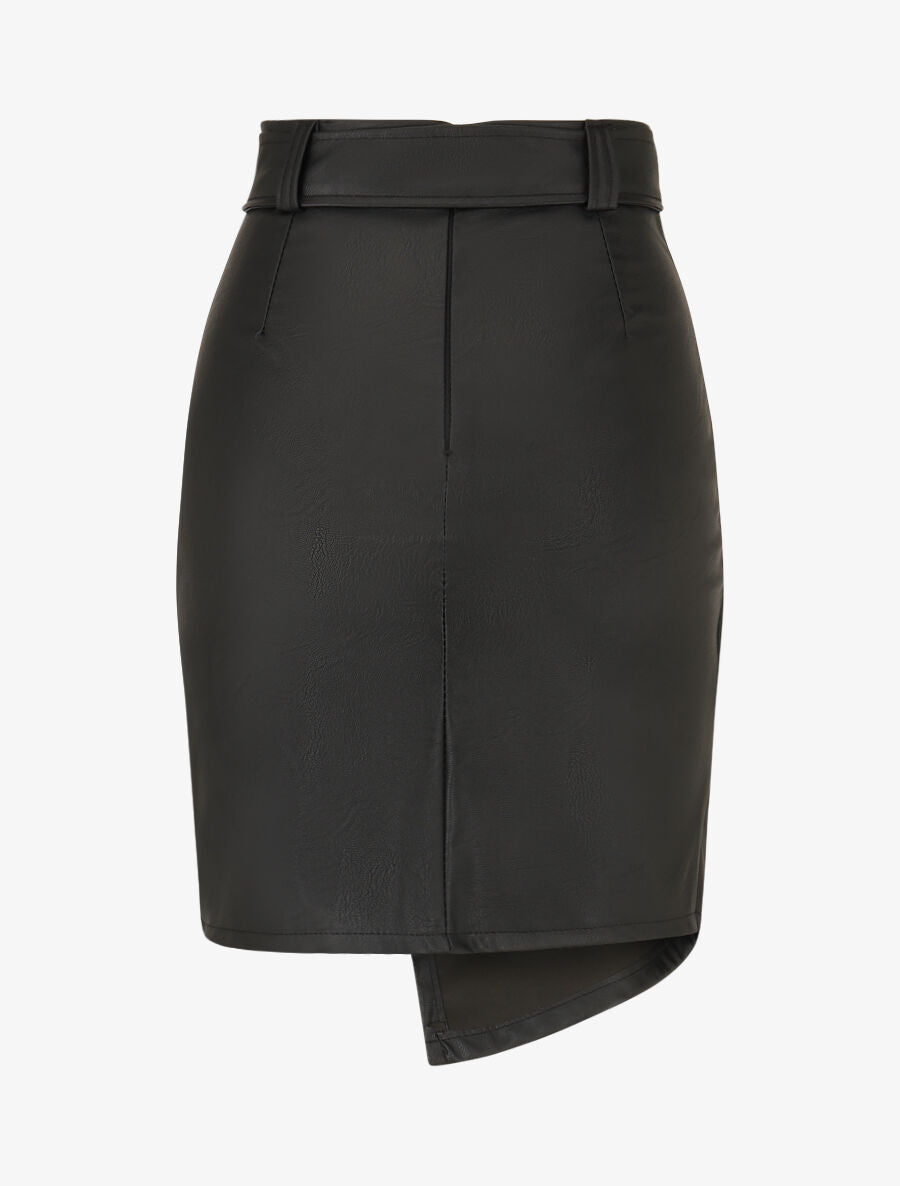 Jupe courte asymétrique en simili - Noir - 2