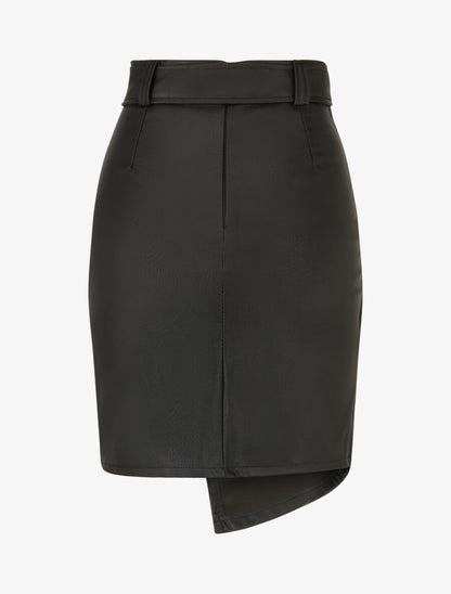 Jupe courte asymétrique en simili - Noir - 2