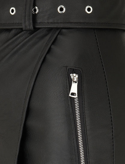 Jupe courte asymétrique en simili - Noir - 3