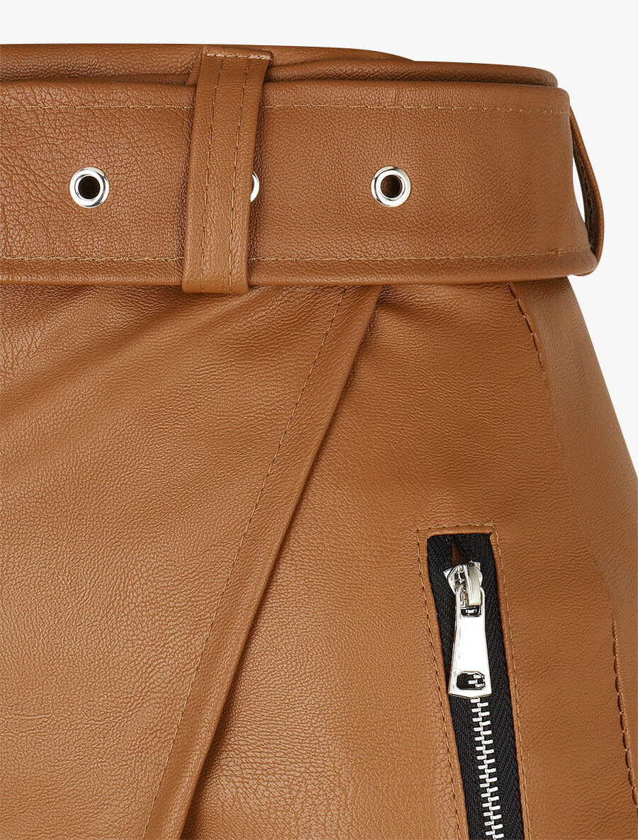 Jupe courte asymétrique en simili - Camel - 3