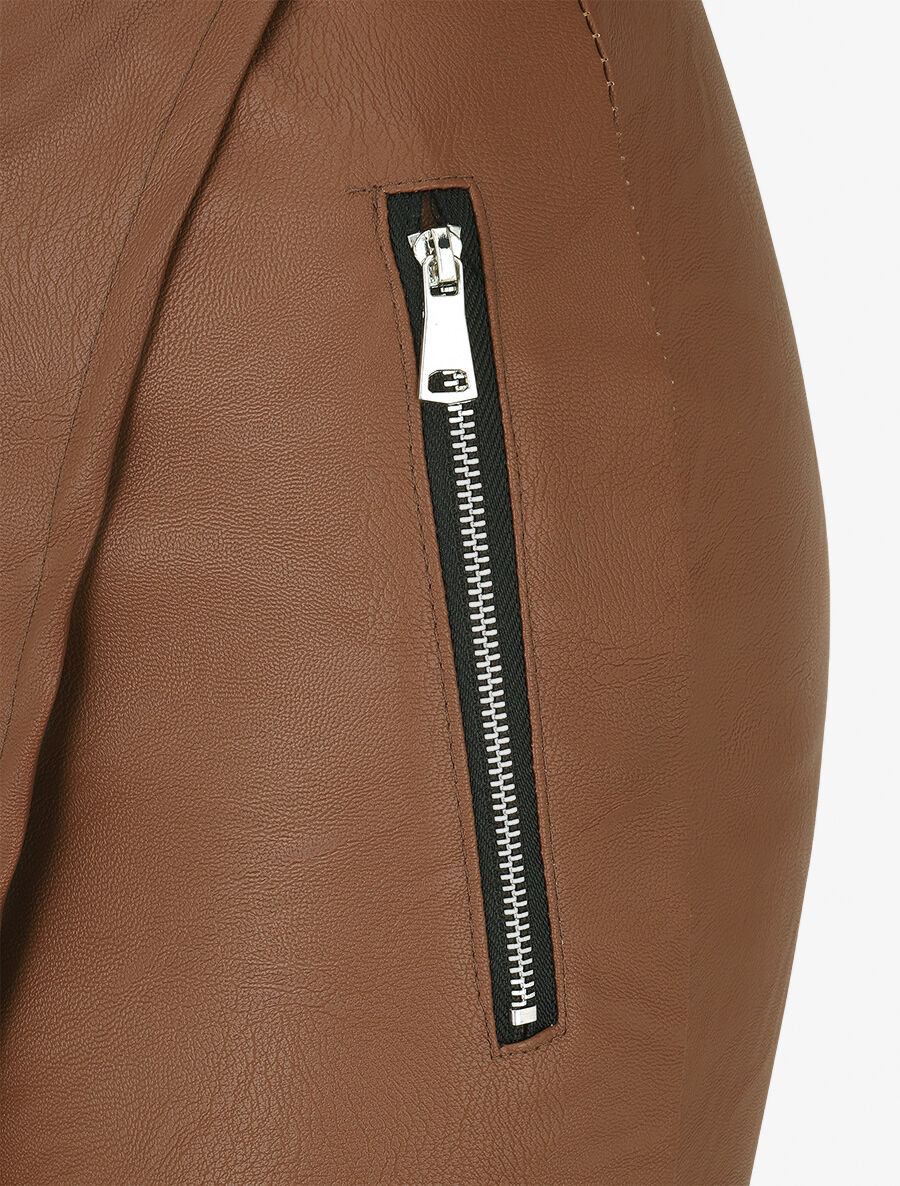 Jupe courte asymétrique en simili - Marron - 3