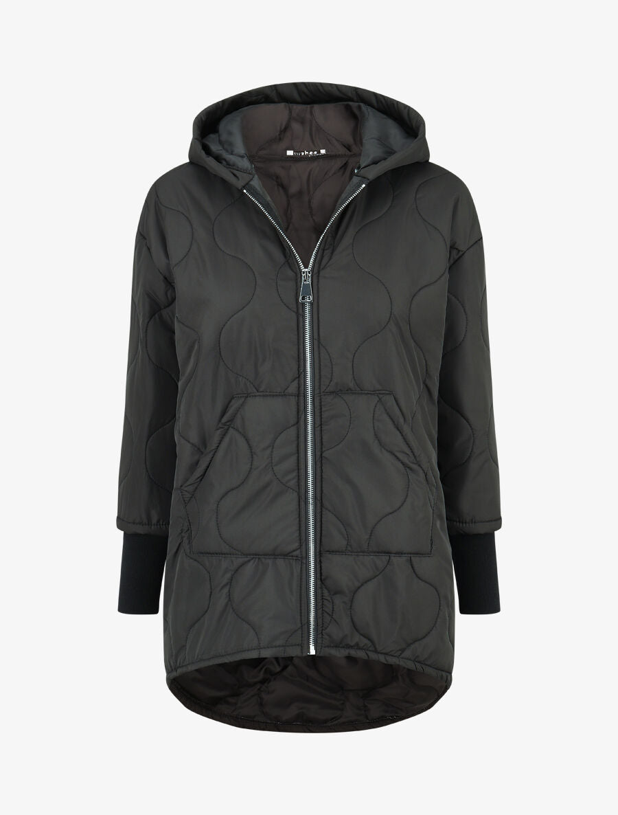 Manteau matelassé asymétrique à capuche - Noir - 1