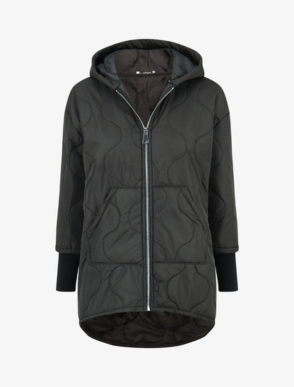 Manteau matelassé asymétrique à capuche - Noir - 1