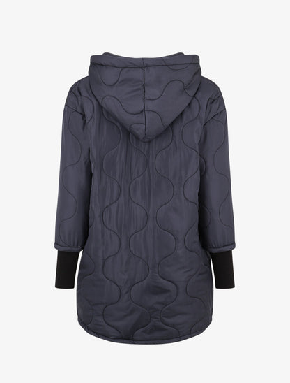 Manteau matelassé asymétrique à capuche - Marine - 2