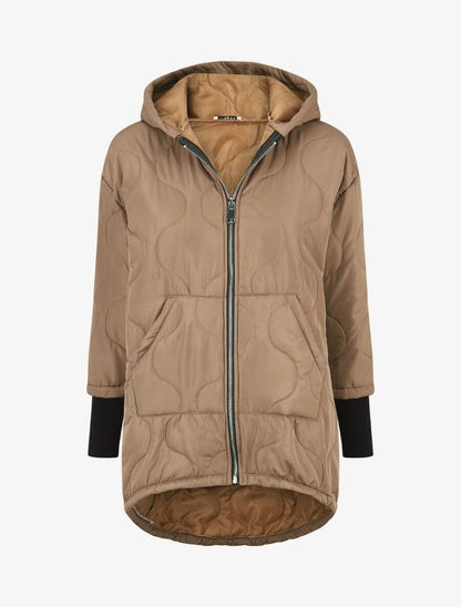 Manteau matelassé asymétrique à capuche - Marron glacé - 1