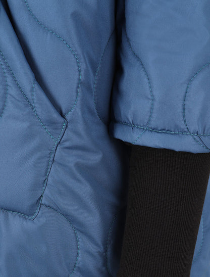 Manteau matelassé asymétrique à capuche - Bleu - 3