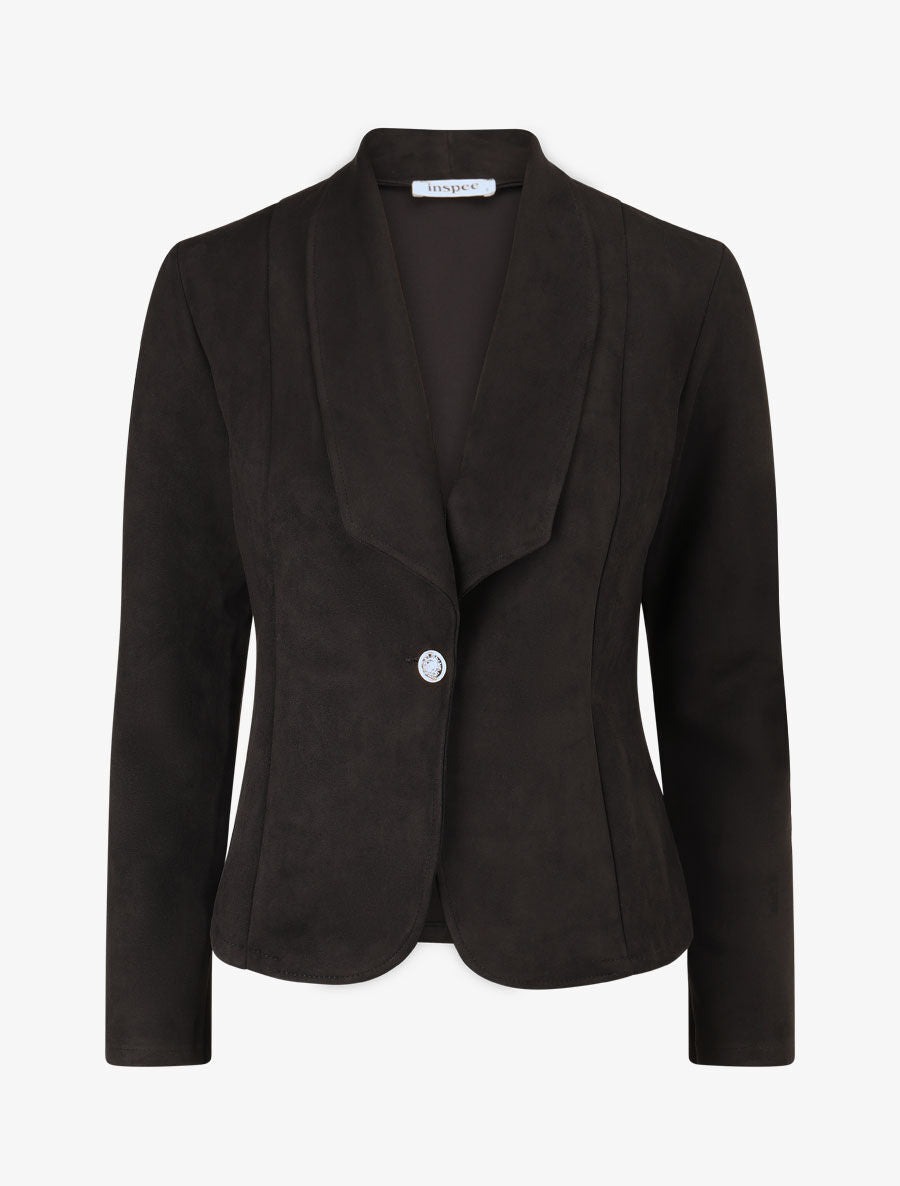 Veste en suédine col tailleur - Noir - 1