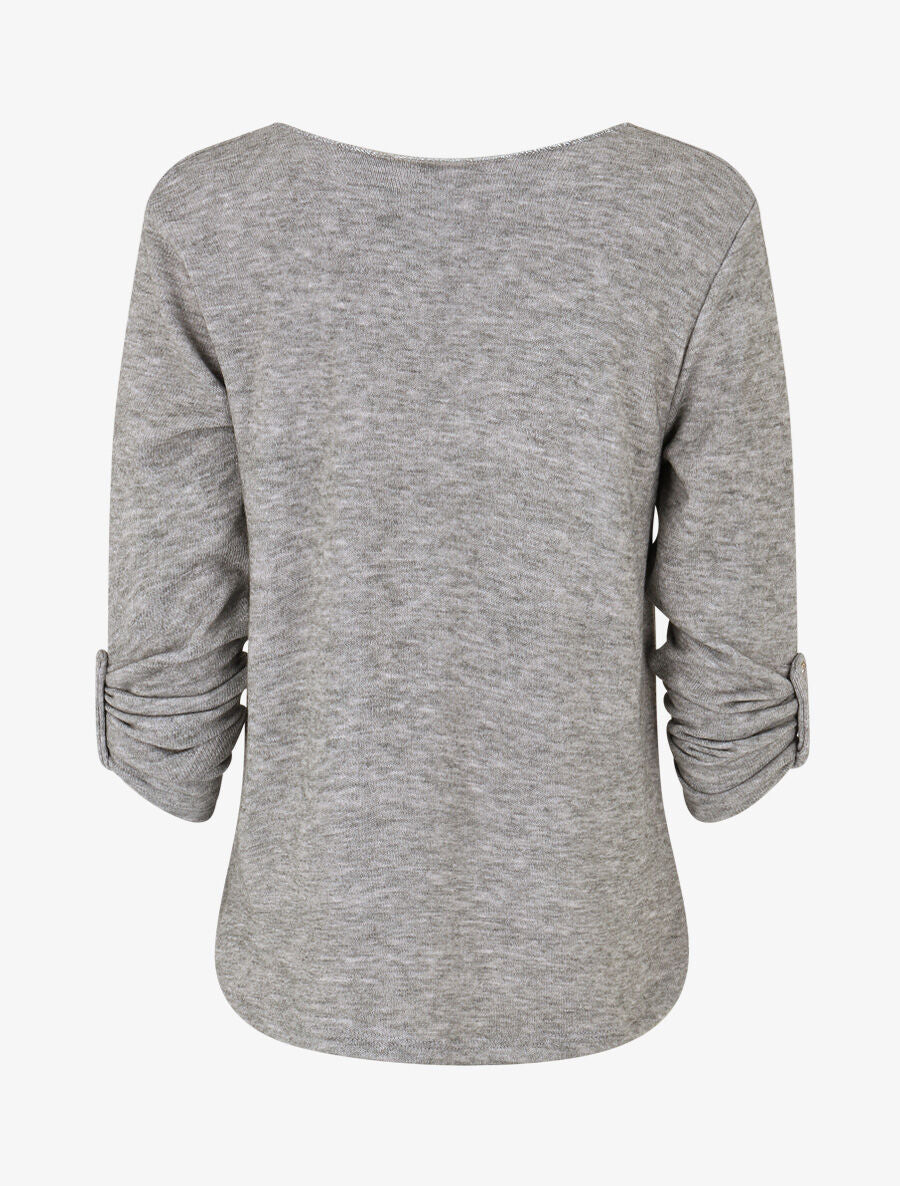 Pull fin à manches longues retroussables - Gris chiné - 2