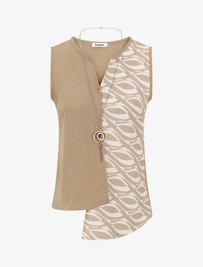 Top sans manches asymétriques imprimé graphique - Beige - 4
