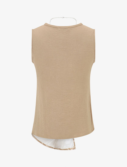Top sans manches asymétriques imprimé graphique - Beige - 2
