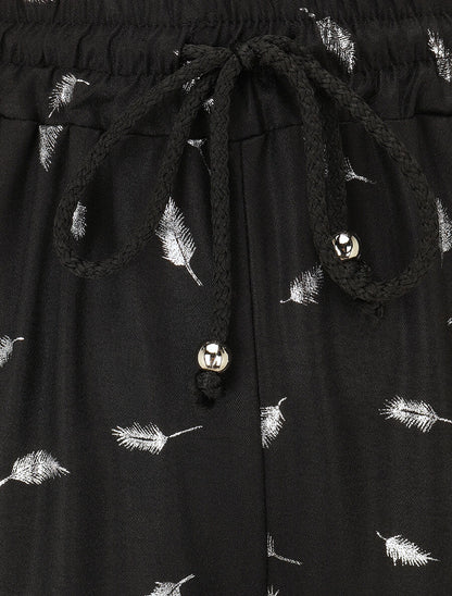Pantalon élastiqué imprimé plumes irisées - Noir - 3