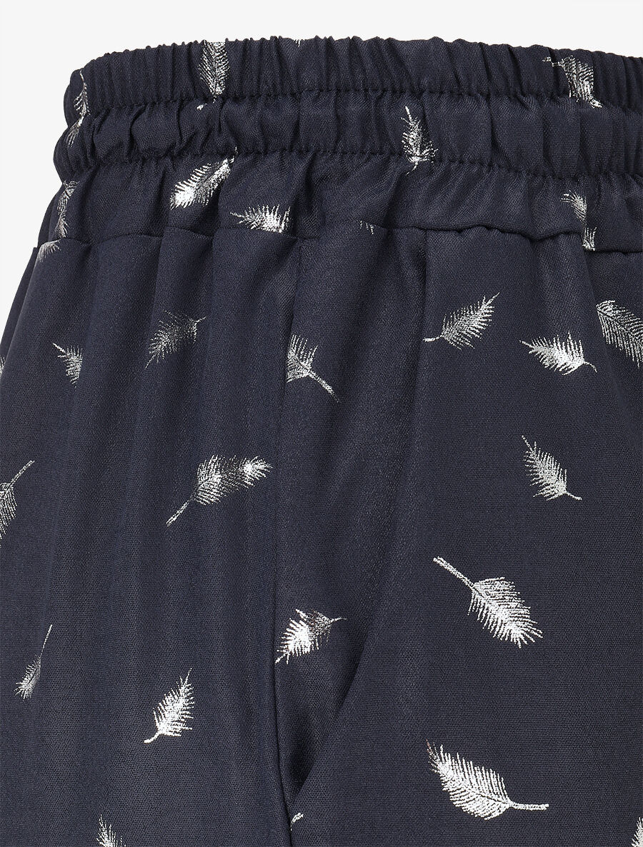 Pantalon élastiqué imprimé plumes irisées - Marine - 3