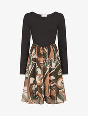 Robe patineuse à jupe imprimé fantaisie lamé - Marron - 1