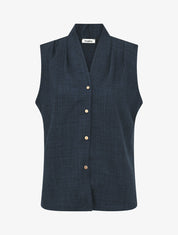 Top uni sans manches boutonné - Marine - 4