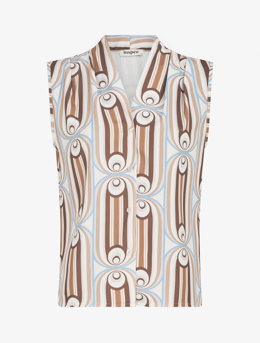 Top imprimé rétro sans manches - Beige - 1