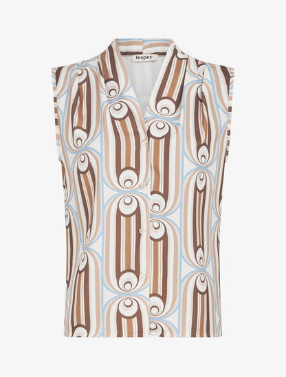 Top imprimé rétro sans manches - Beige - 1