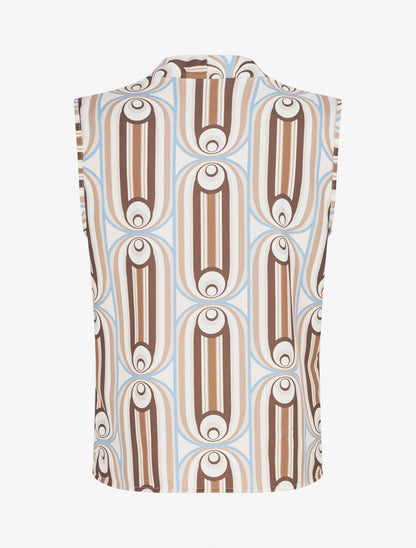 Top imprimé rétro sans manches - Beige - 2