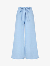 Pantalon uni effet lin - Bleu - 4