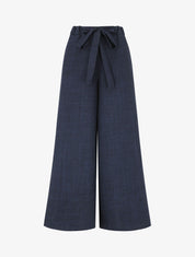 Pantalon uni effet lin - Marine - 1