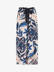 Pantalon ample taille haute imprimé feuilles - Marine - 1
