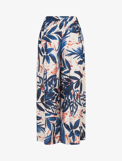 Pantalon ample taille haute imprimé feuilles - Marine - 2