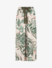 Pantalon ample taille haute imprimé feuilles - Vert olive - 4