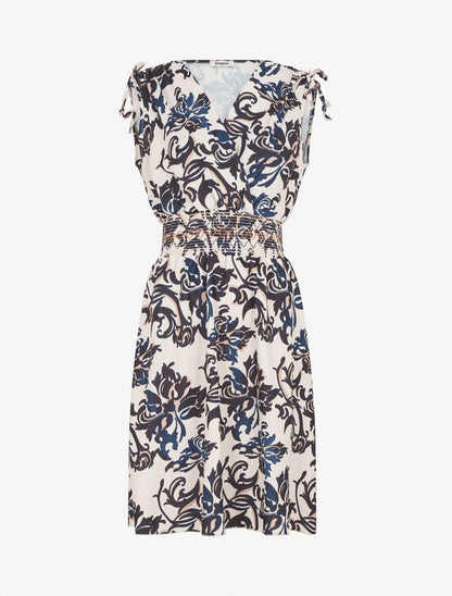 Robe élastiquée à imprimé foulard - Marine - 4