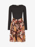Robe patineuse à jupe imprimé plantes tropicales lamé - Marron - 1