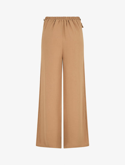 Pantalon ample taille haute à boutons - Camel - 2