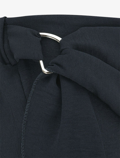 Pantalon droit à pan drapé - Marine - 3