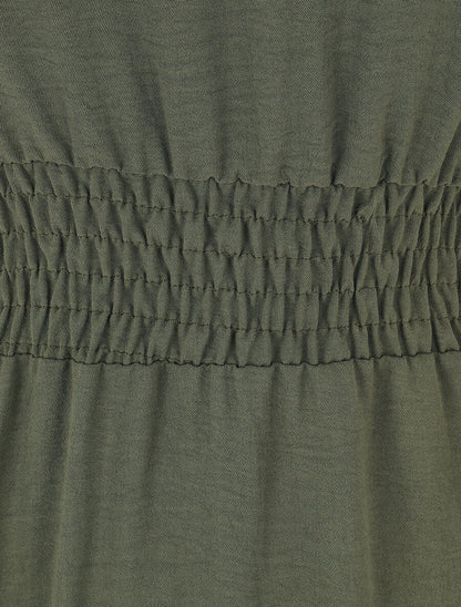 Robe unie élastiquée - Kaki - 3