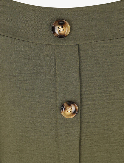 Jupe longue taille haute à boutons - Kaki - 3