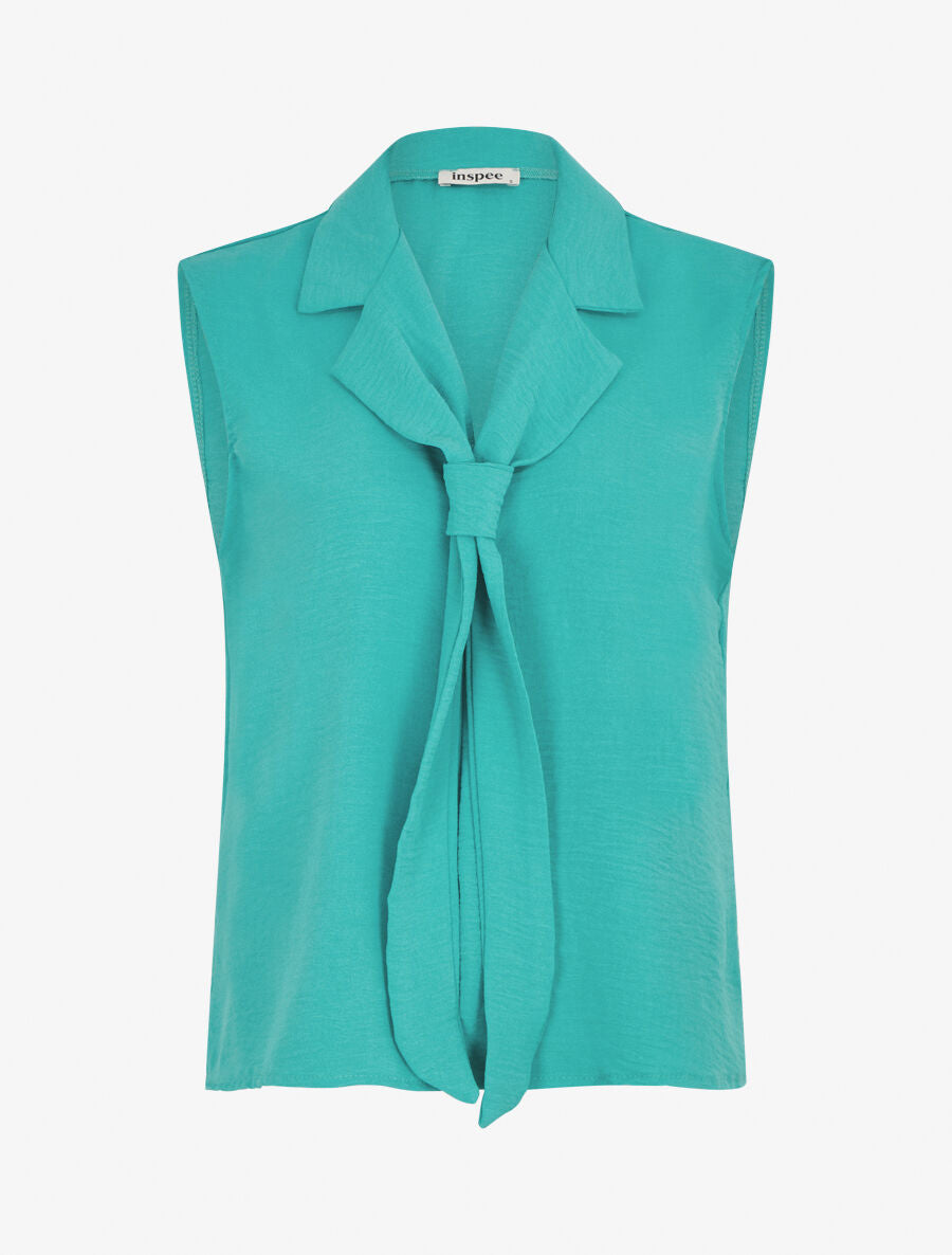 Top uni à col style cravate - Bleu canard - 1