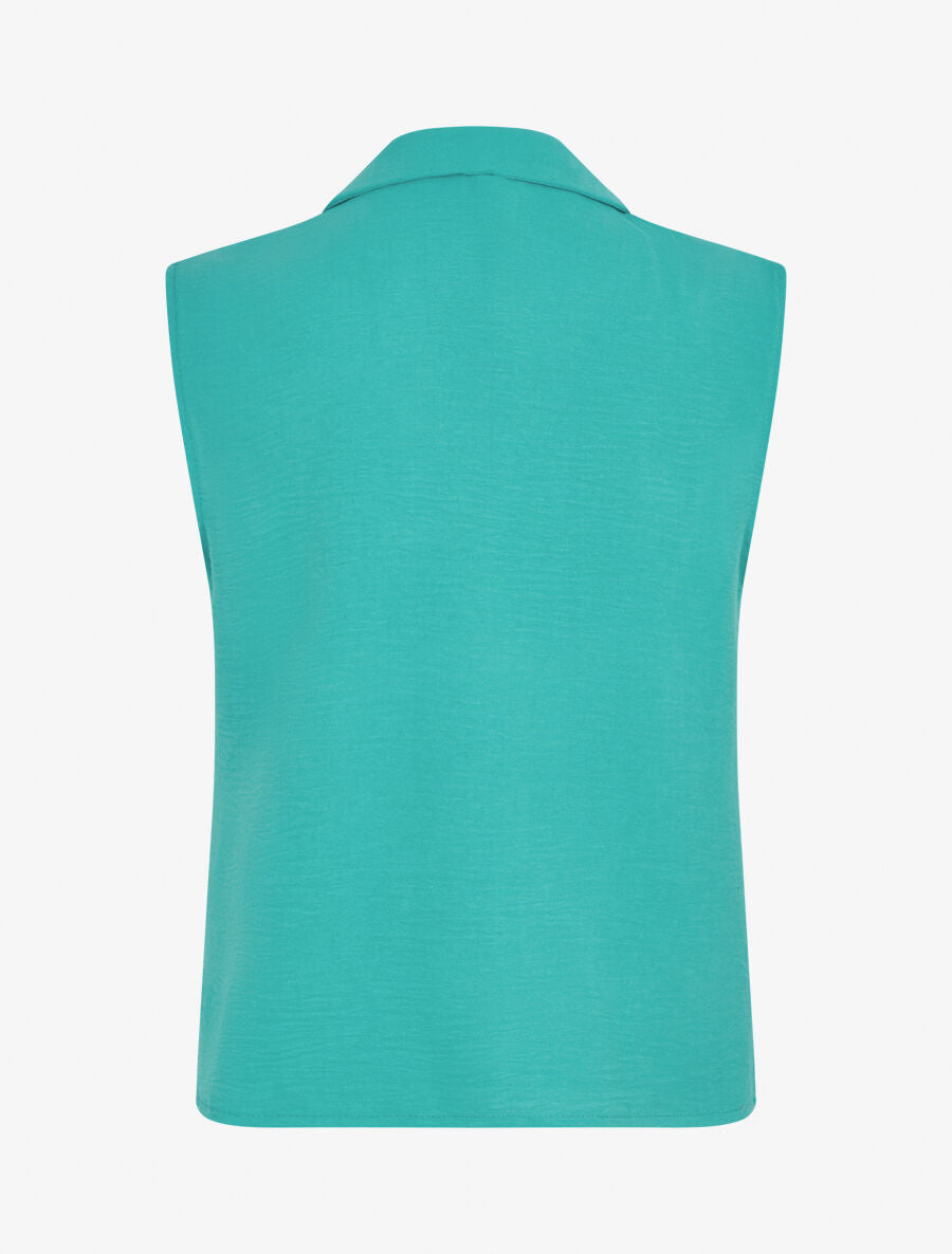 Top uni à col style cravate - Bleu canard - 2