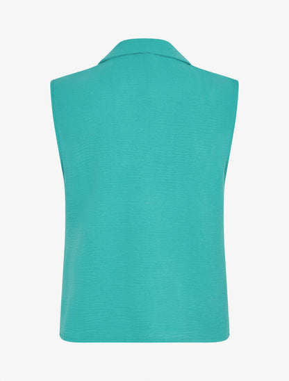 Top uni à col style cravate - Bleu canard - 2