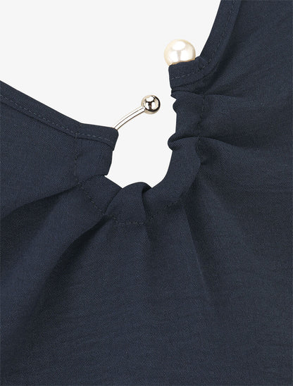 Top sans manches à col asymétrique - Marine - 3