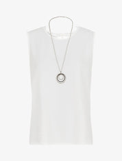 Top sans manches droit col dentelle - Blanc - 1