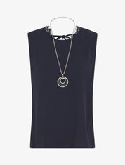 Top sans manches droit col dentelle - Marine - 1