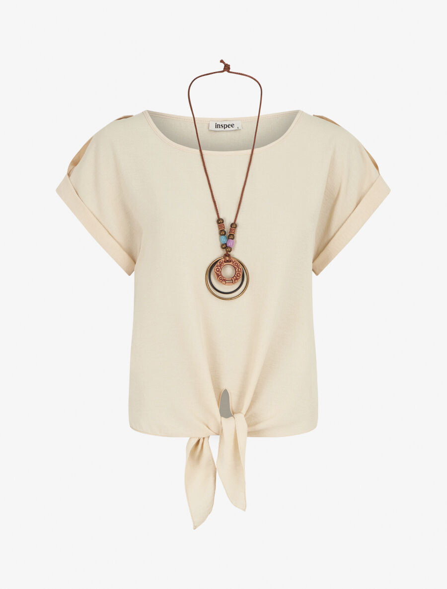 Top manches courtes à nouer - Beige - 4