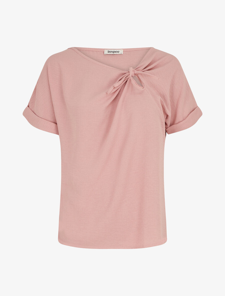 Top droit manches courtes à col asymétrique - Rose - 4