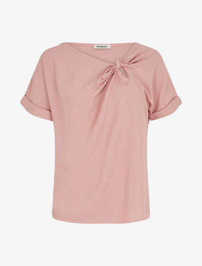 Top droit manches courtes à col asymétrique - Rose - 4