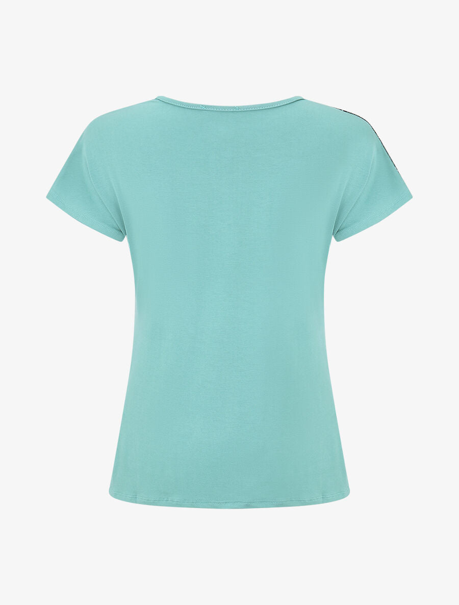 T-shirt droit manches courtes col rond à dentelle - Vert d&