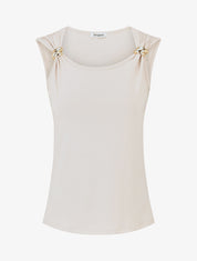 Débardeur droit à bretelles bijou - Beige - 1
