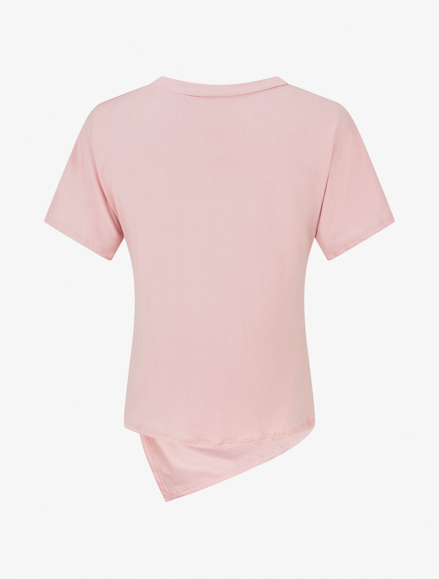T-shirt uni à côté froncé - Rose - 2