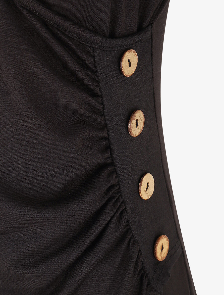 Robe moulante unie à boutons décoratifs - Noir - 3