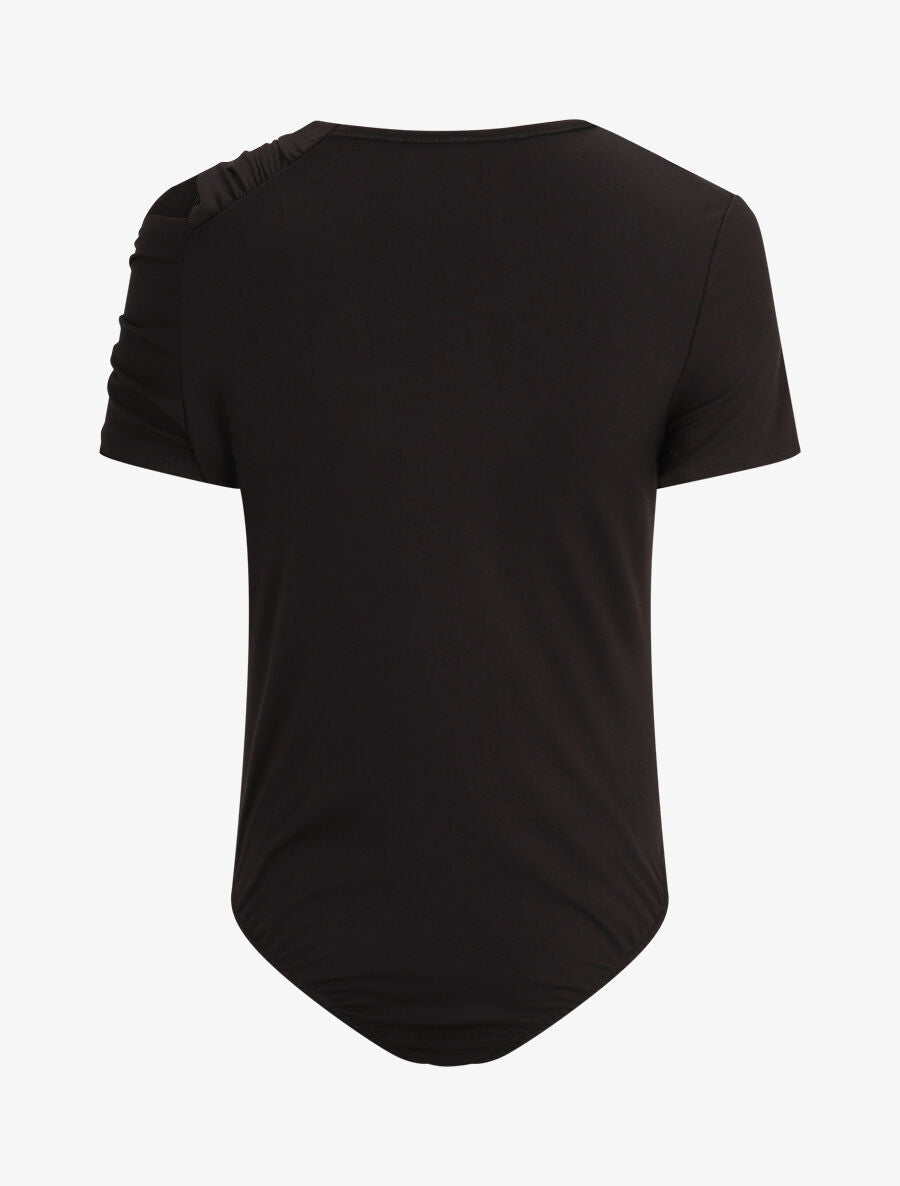 Body uni à manches courtes stylisées - Noir - 2