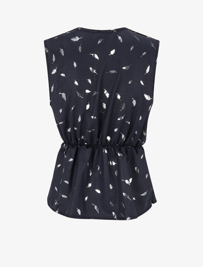 Top droit sans manches flocage plumes irisées - Marine - 2