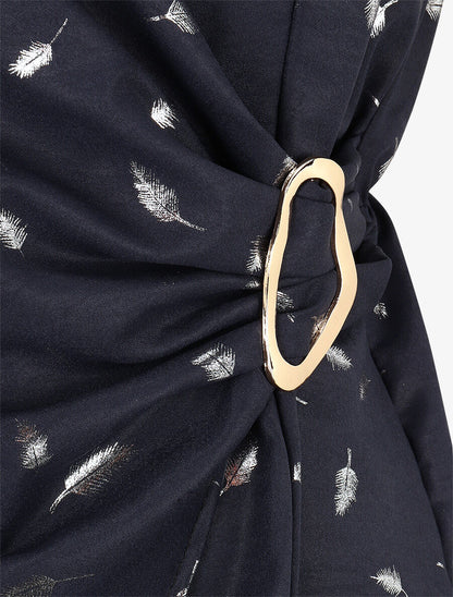 Top droit sans manches flocage plumes irisées - Marine - 3