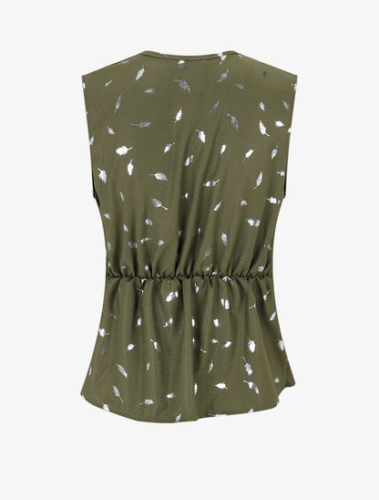 Top droit sans manches flocage plumes irisées - Kaki - 2